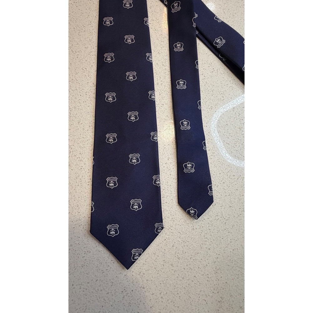 Brooks Brothers Mens Navy Blue Silk Crest Logo Tie Woven in England Made in USA